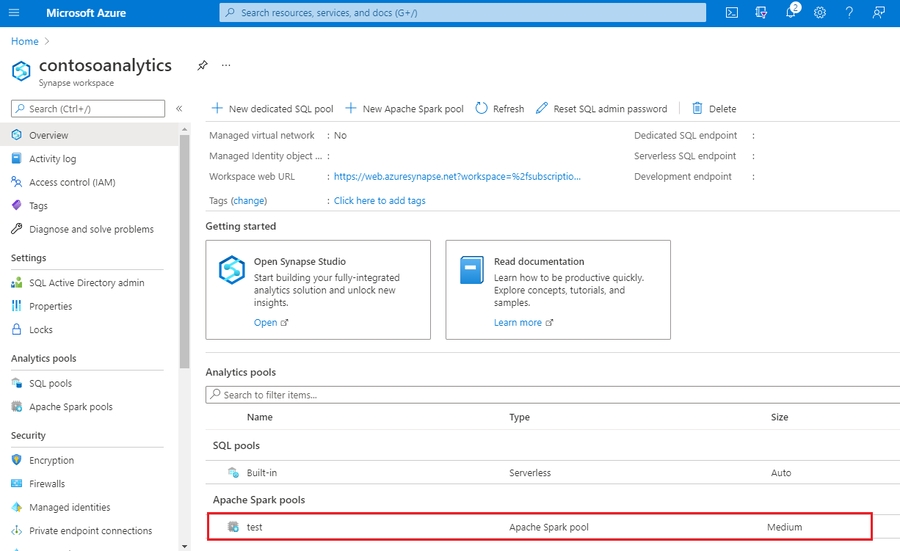 Screenshot from the Azure portal of Apache Spark pool create flow - resource provisioning.